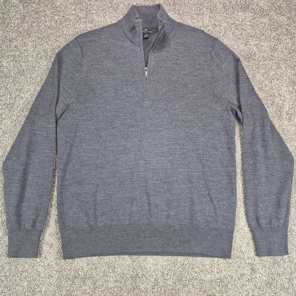 Brooks Brothers 100% Merino Wool Sweater Mens Medium Gray 1/4 Zip Pullover